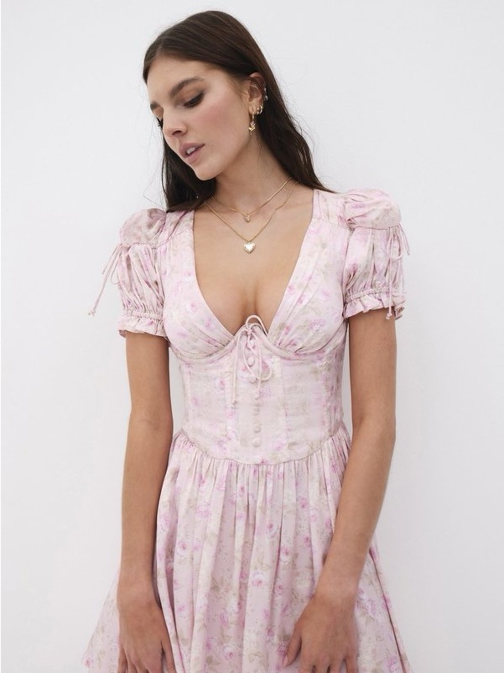 For Love and Lemons Gorgeous Pink Floral Puff Sleeve Open-Back Mini Dress